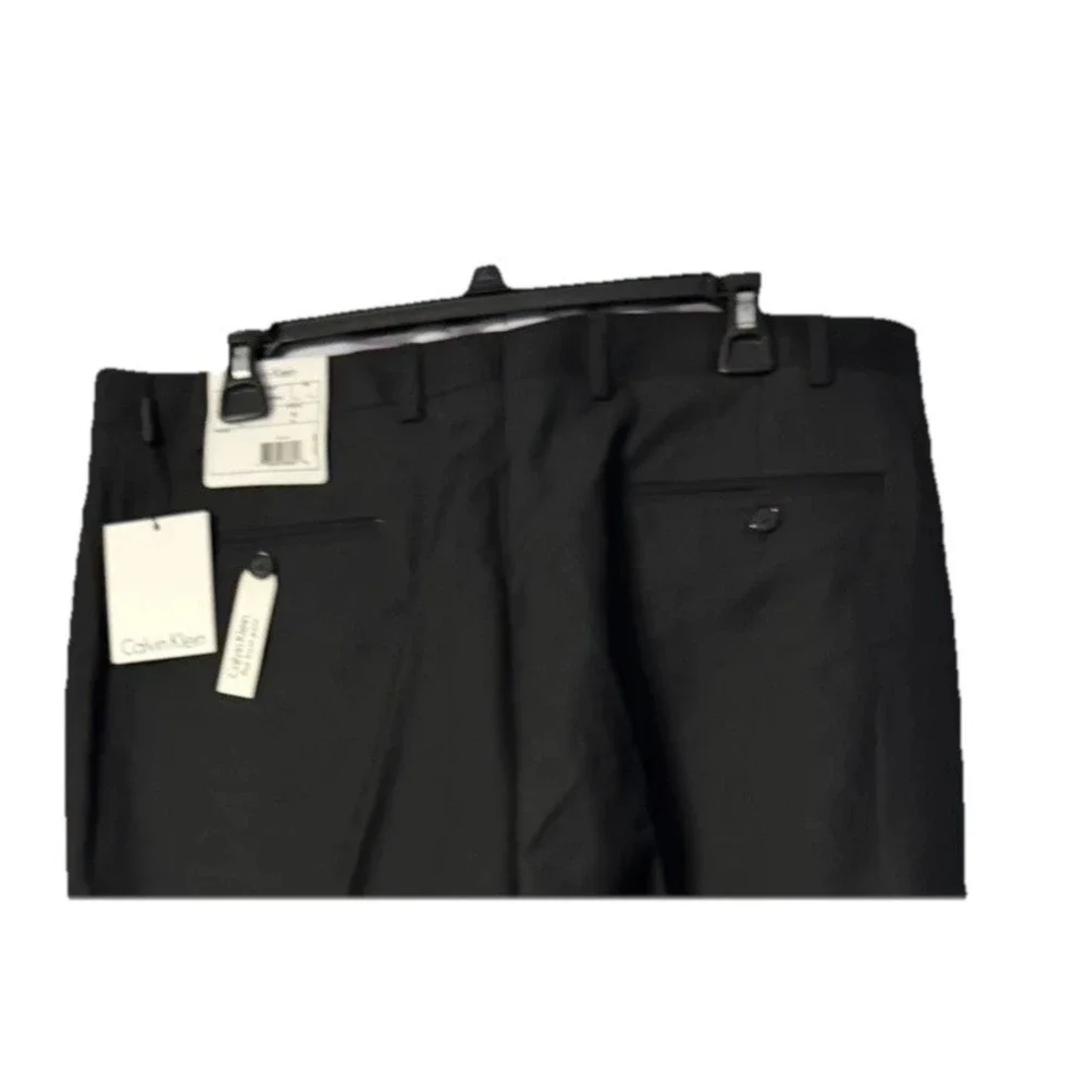 NWT Calvin Klein Mens Flat‎ Front Black Dress Pants Slacks Trousers Size 36x32